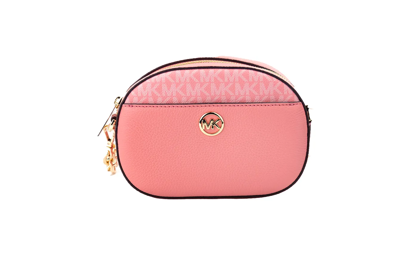 Michael Kors Women's Jet Set Glam Tea Rose Leather Oval Crossbody Handbag Purse