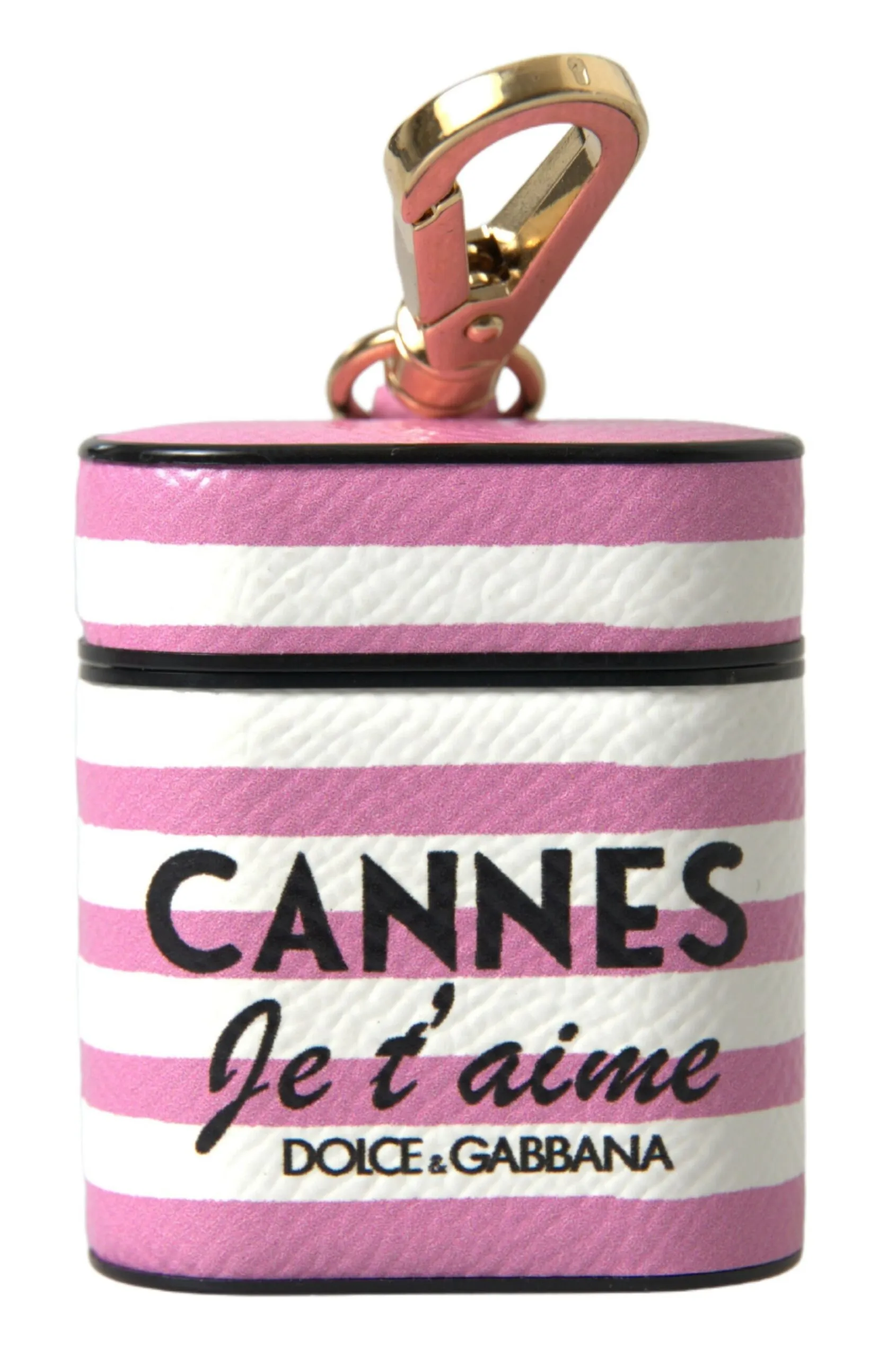 Dolce & Gabbana Women's Chic Pink Stripe Leather Airpods Case