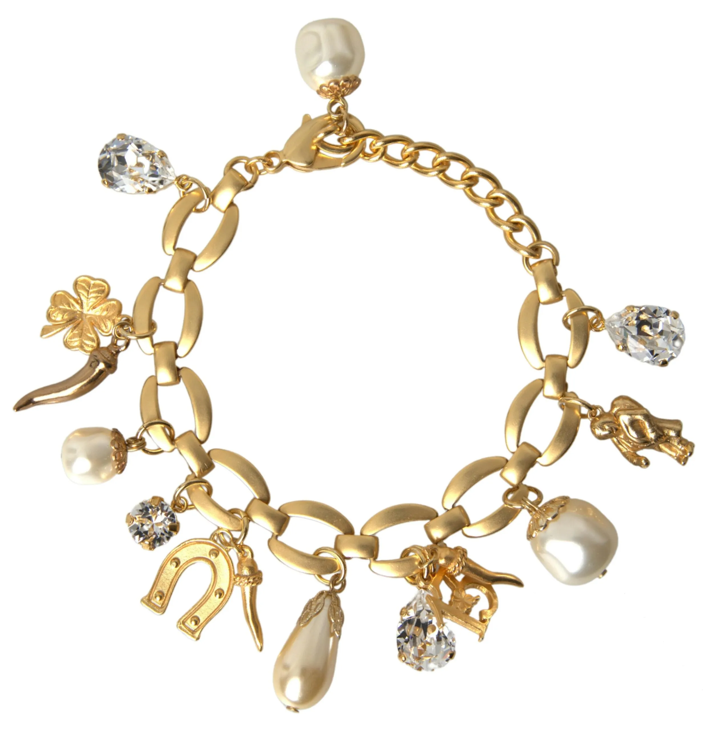 Dolce & Gabbana Women's Elegant Gold Charm Bracelet with Crystals