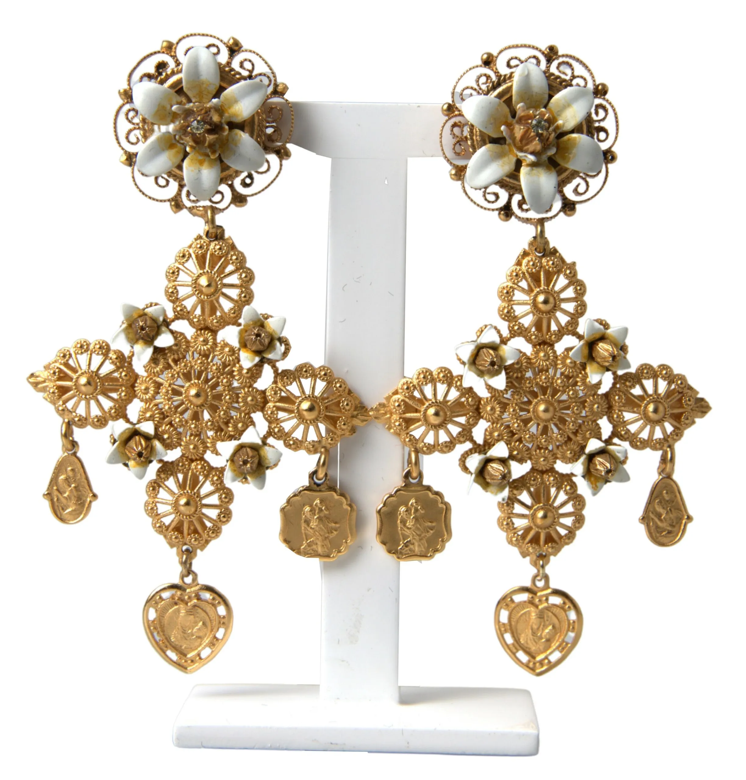 Dolce & Gabbana Women's Elegant Gold Tone Madonna Floral Earrings