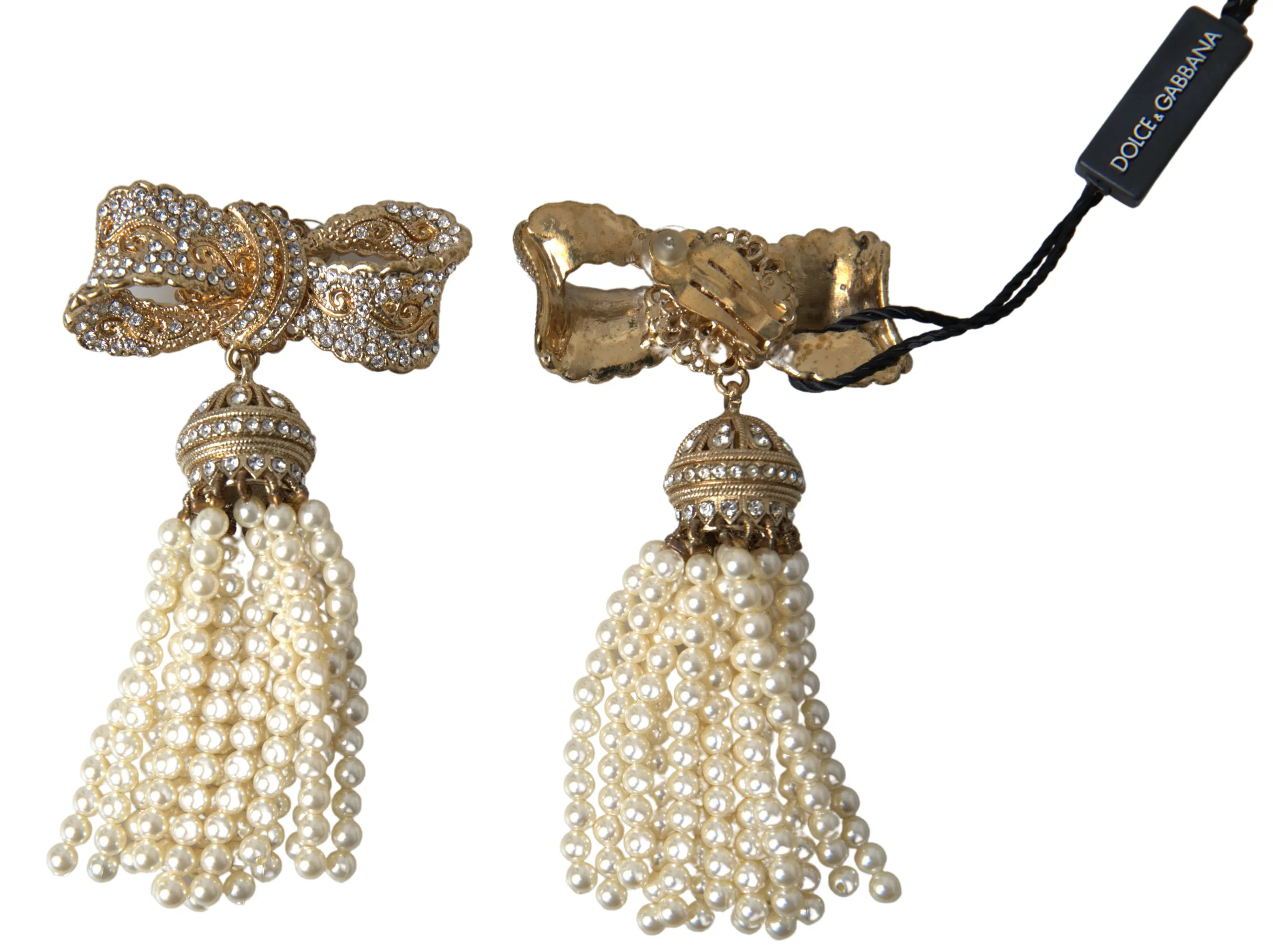 Dolce & Gabbana Women's Elegant Bow Beaded Tassel Earrings