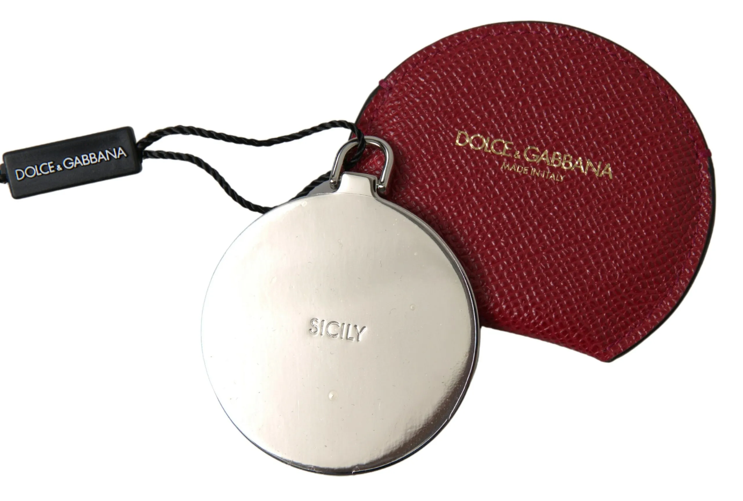 Dolce & Gabbana Women's Chic Red Leather Hand Mirror Holder