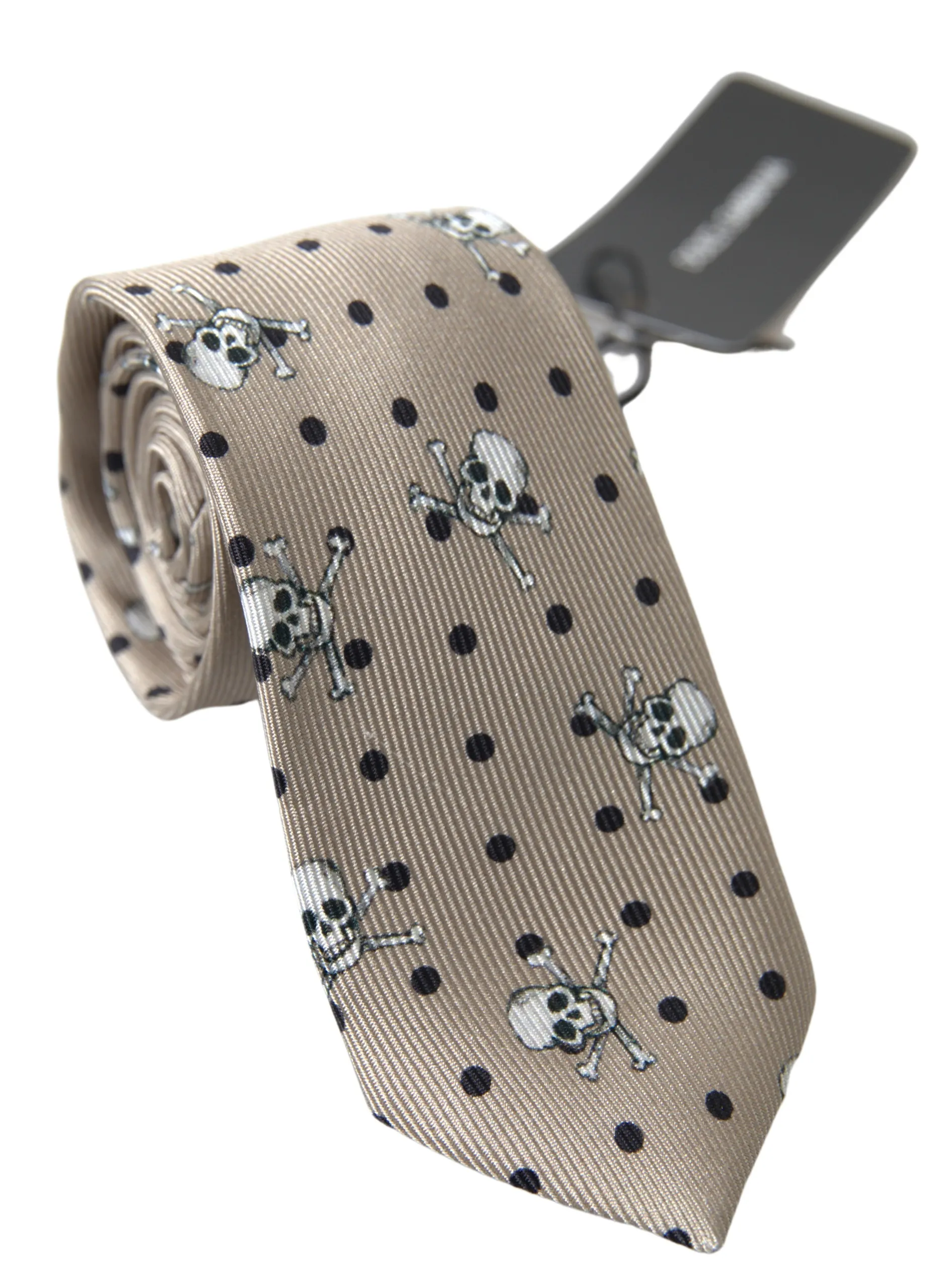 Dolce & Gabbana Men's Beige Skull Print Silk Tie Exclusive Collection