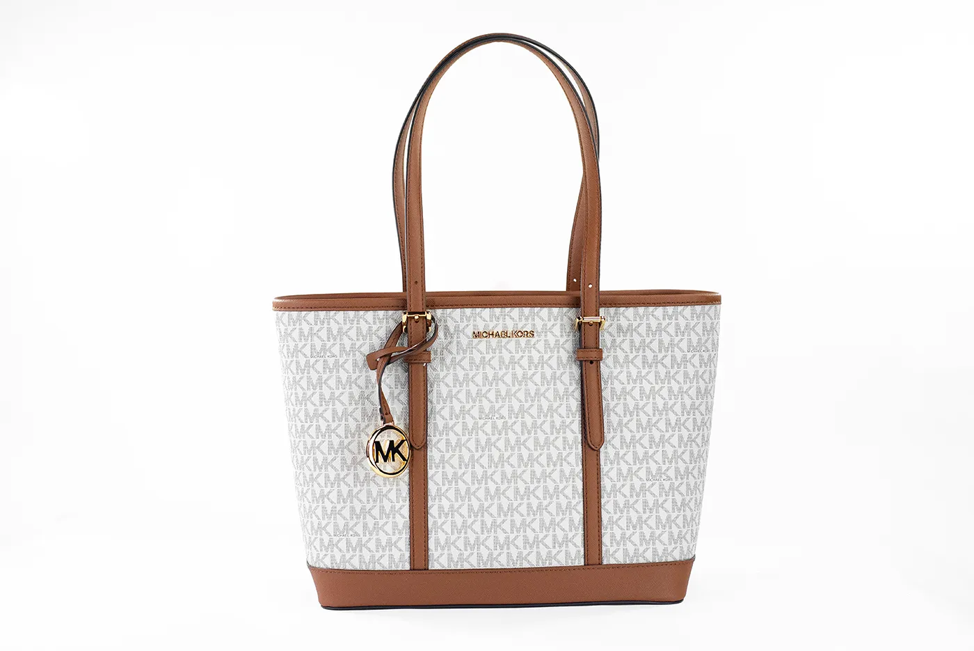 Michael Kors Women's Jet Set Travel Small Vanilla PVC Shoulder Tote Handbag Bag Purse