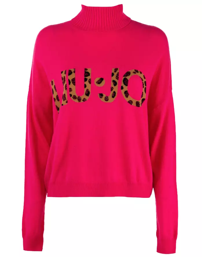 Liu Jo Women's Fuchsia Turtleneck Sweater with Rhinestone Details