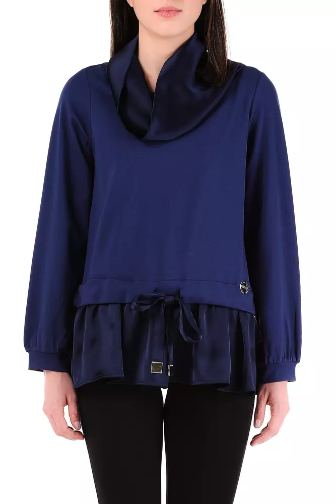 Liu Jo Women's Elegant Blue Satin-Trim Sweatshirt