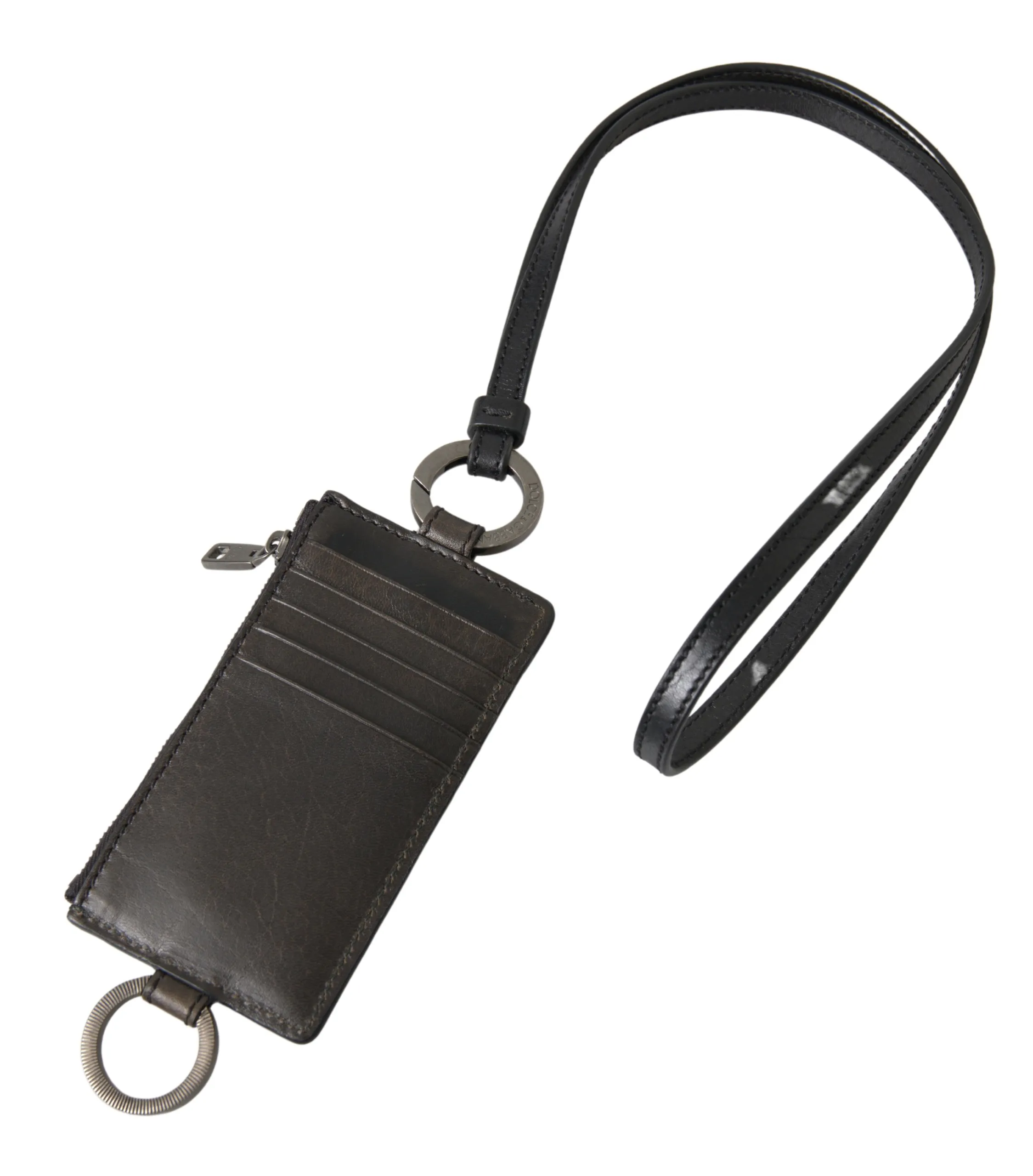 Dolce & Gabbana Men's Elegant Black Leather Lanyard Cardholder