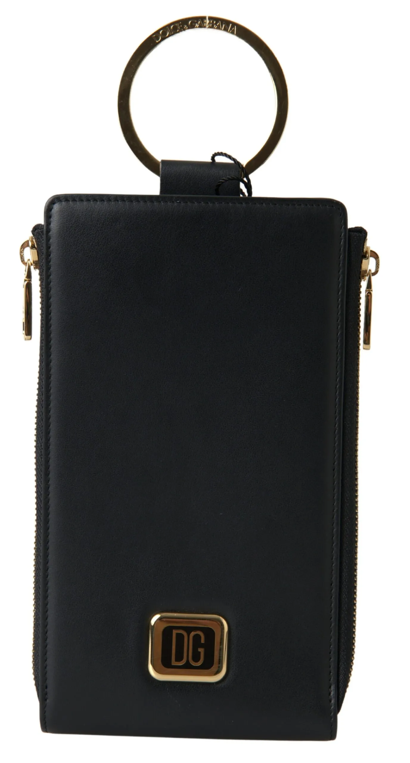Dolce & Gabbana Men's Elegant Black Leather Cardholder with Zip Detail