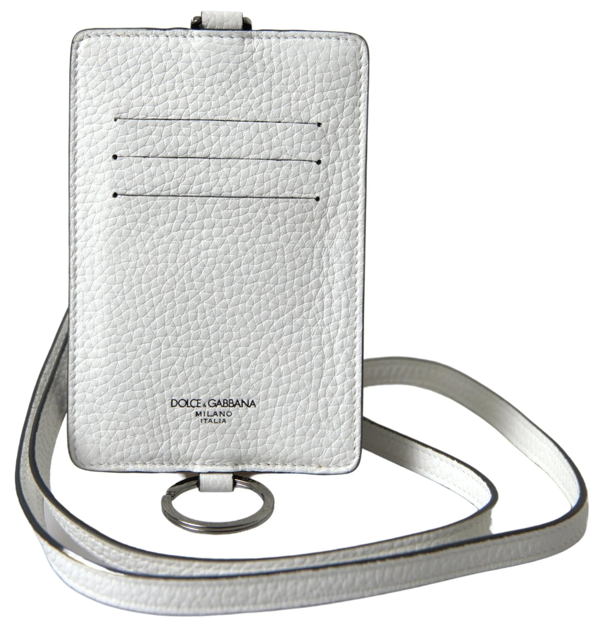 Dolce & Gabbana Men's Elegant White Leather Cardholder Lanyard