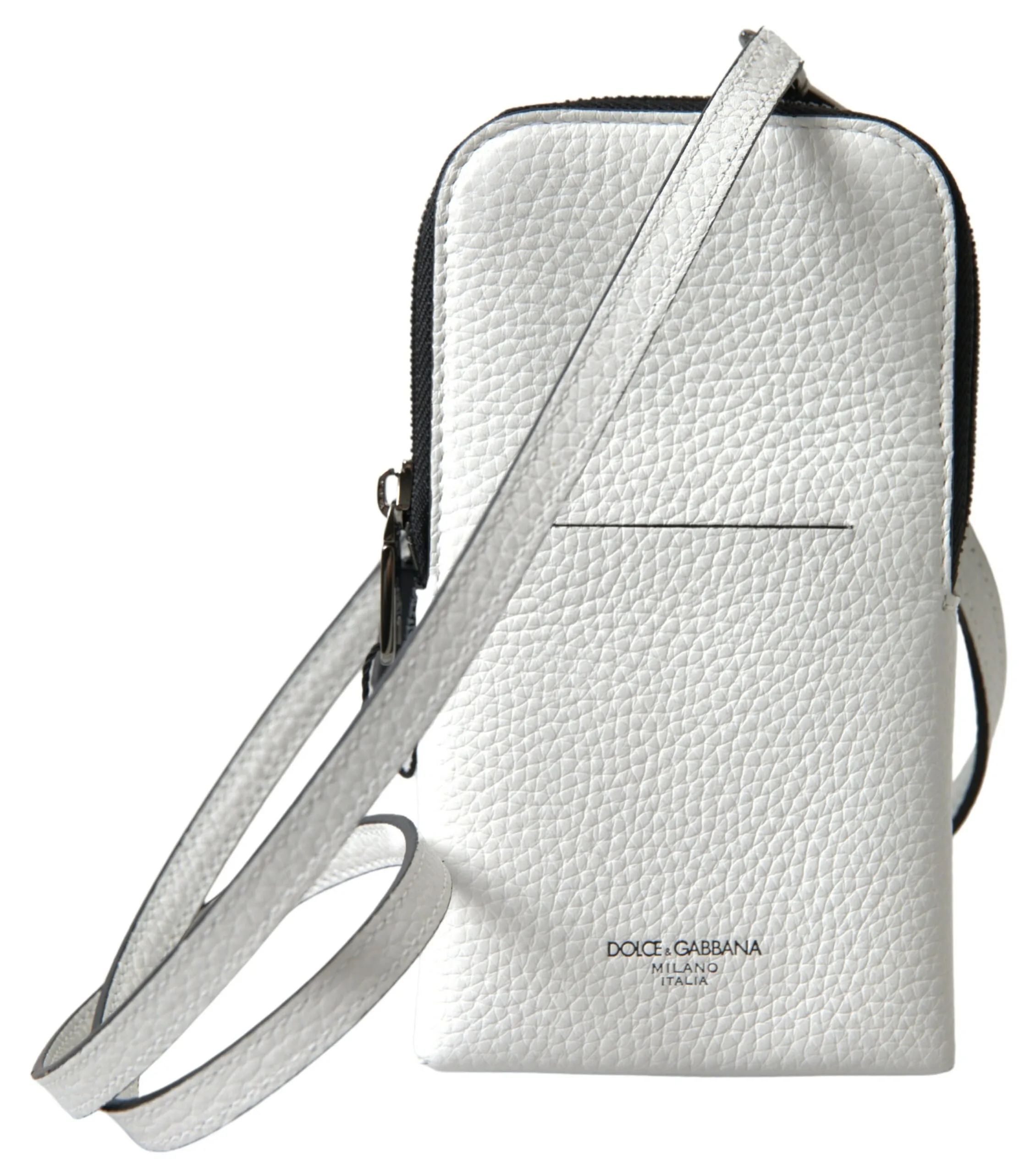 Dolce & Gabbana Men's Elegant White Leather Phone Crossbody Bag