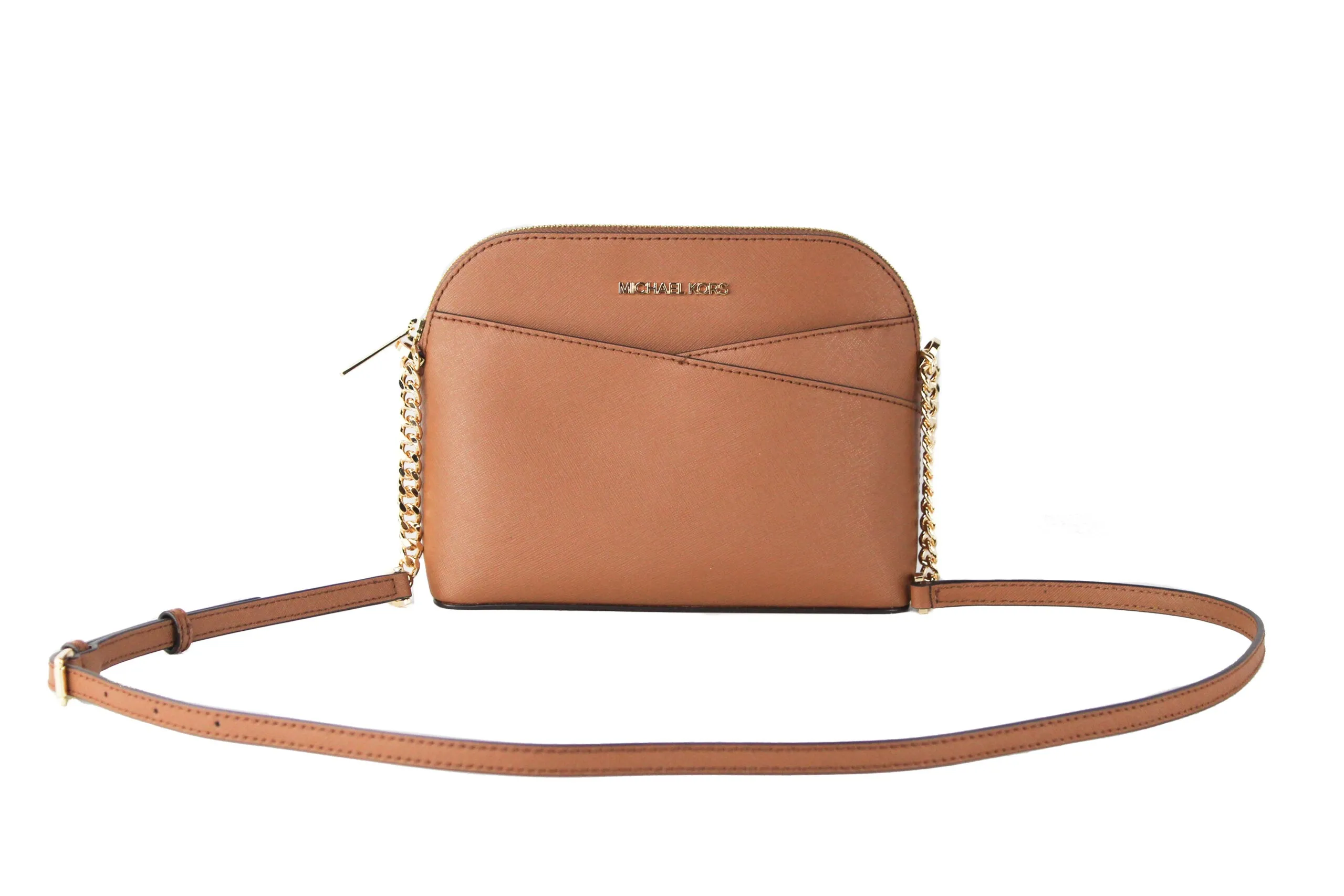 Michael Kors Women's Michael Kors Jet Set Travel Medium Leather Cross Dome Crossbody Handbag Luggage Brown