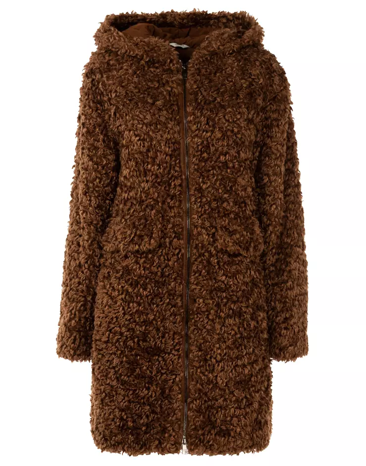 Liu Jo Women's Plush Eco-Fur Coat with Hood in Brown