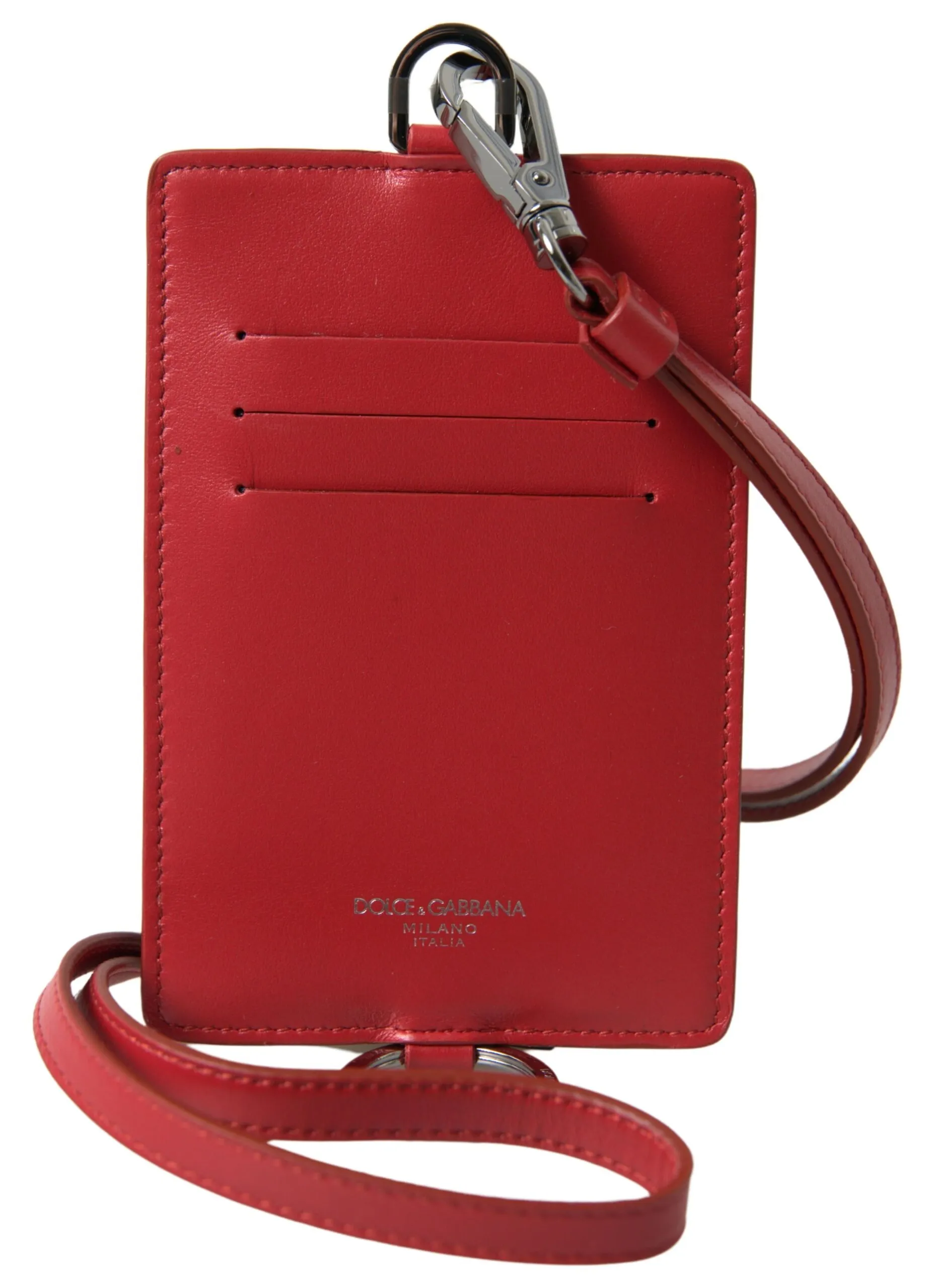 Dolce & Gabbana Men's Elegant Red Leather Lanyard Card Holder