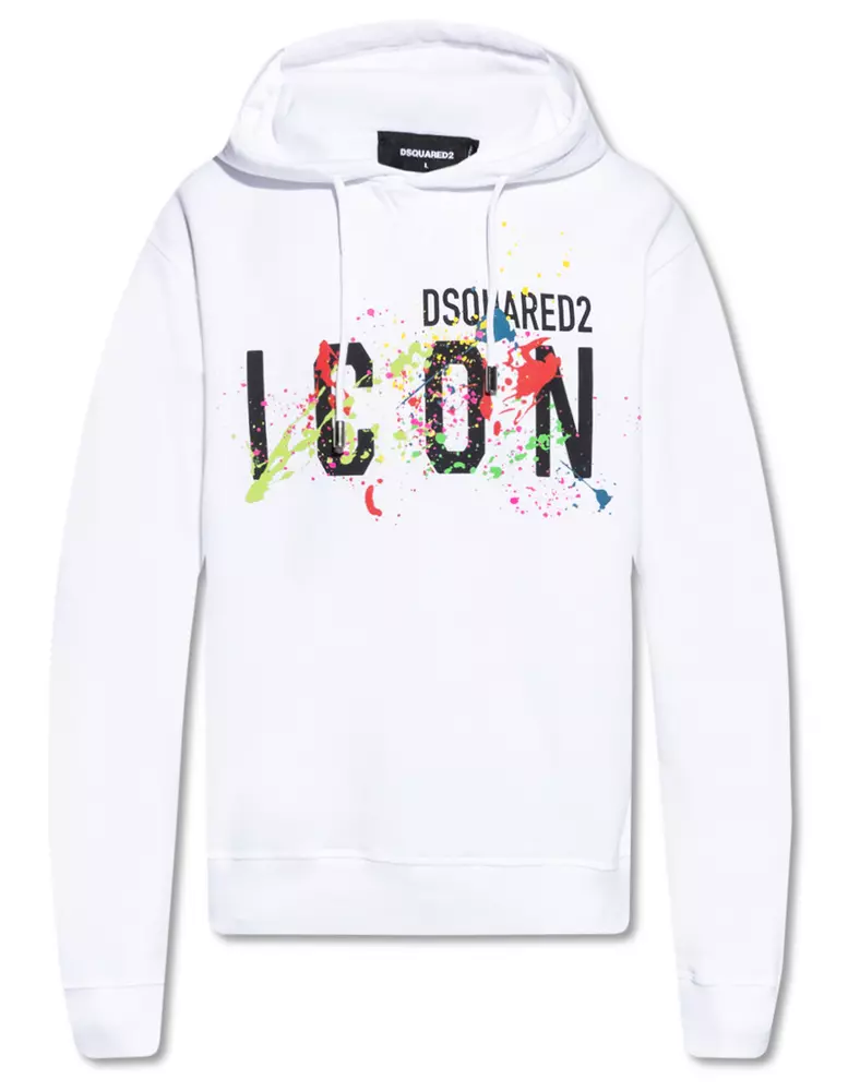 Dsquared² Men's Elegant White Cotton Hoodie with Logo Print