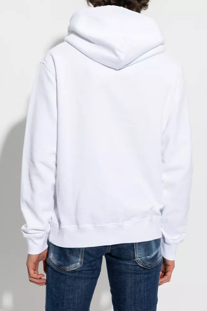 Dsquared² Men's Elegant White Cotton Hoodie with Logo Print