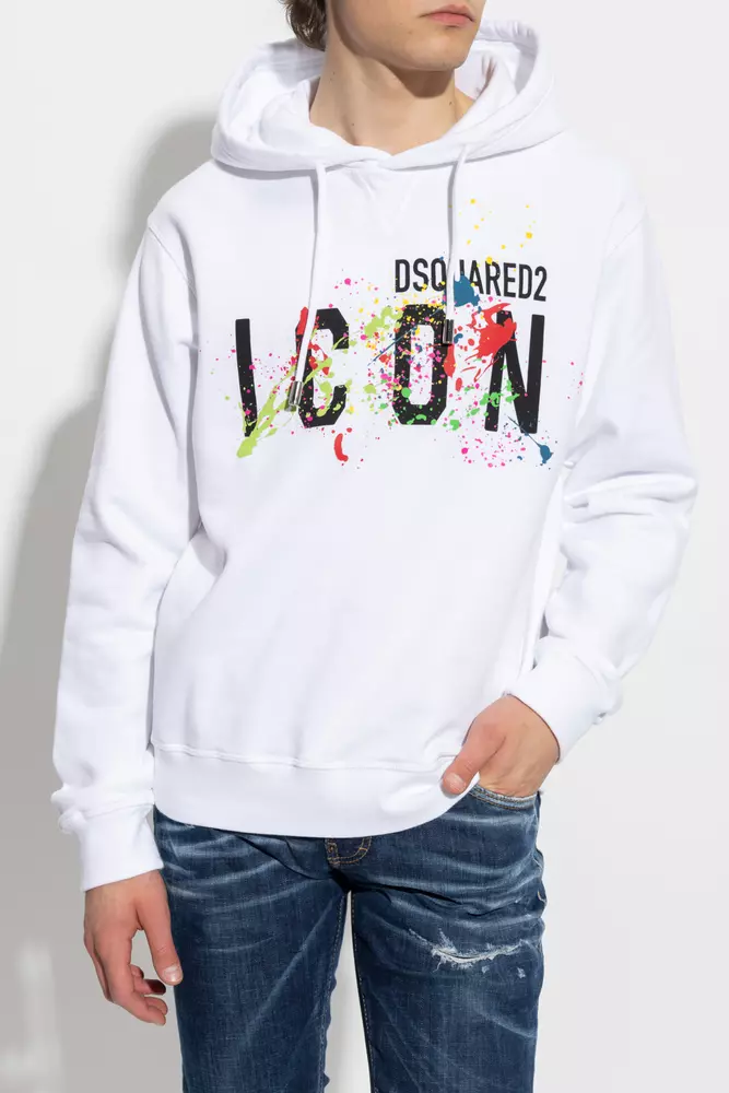 Dsquared² Men's Elegant White Cotton Hoodie with Logo Print