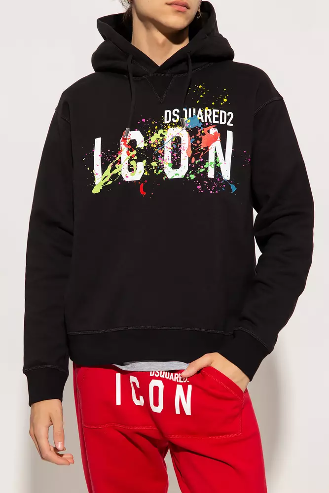Dsquared² Men's Sleek Black Cotton Hoodie with Contrasting Logo