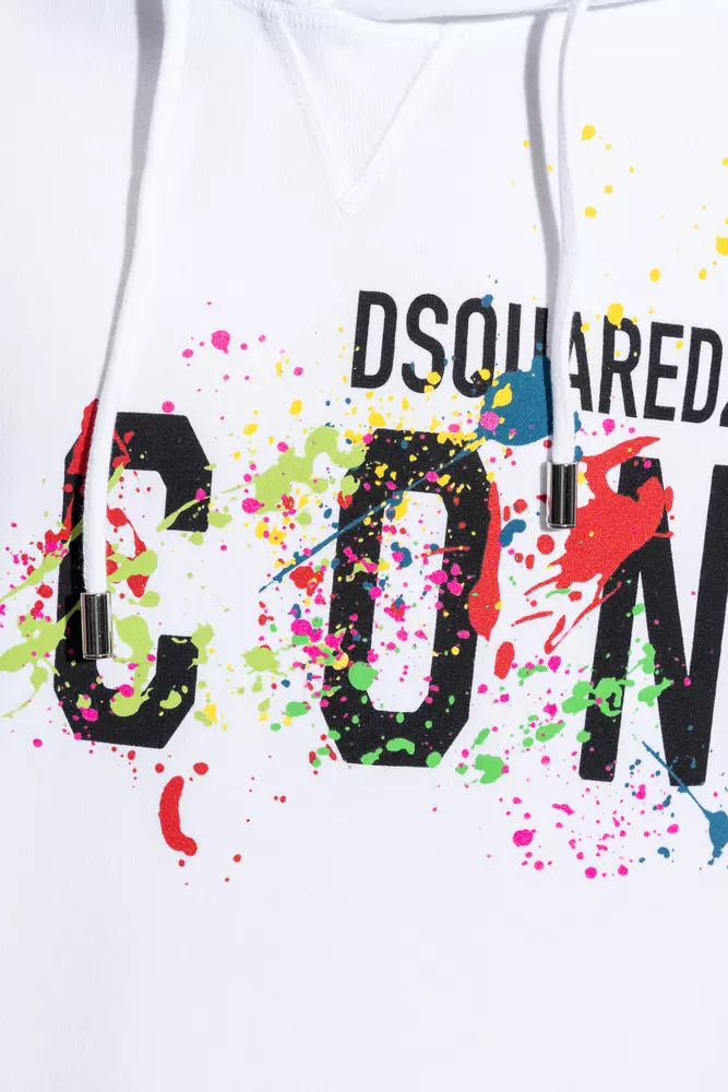 Dsquared² Men's Elegant White Cotton Hoodie with Logo Print