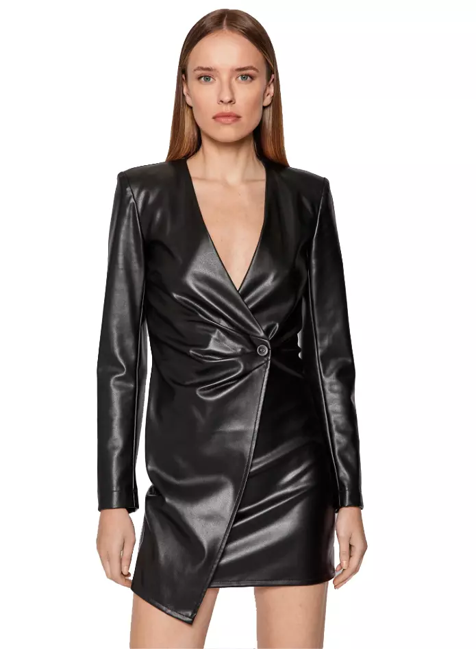 Patrizia Pepe Women's Eco-Leather V-Neck Chic Short Dress