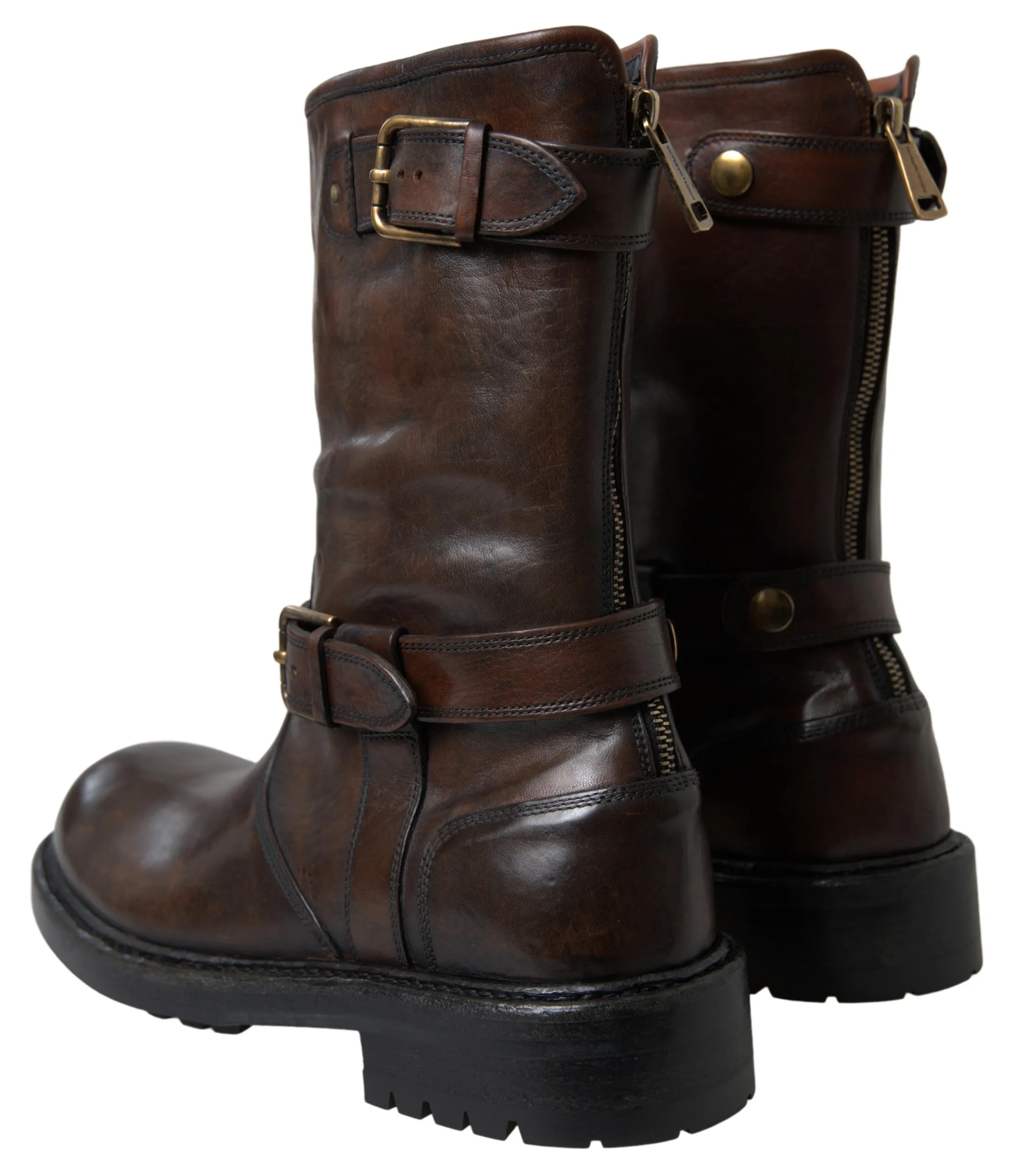 Dolce & Gabbana Men's Elegant Brown Leather Mid-Calf Biker Boots