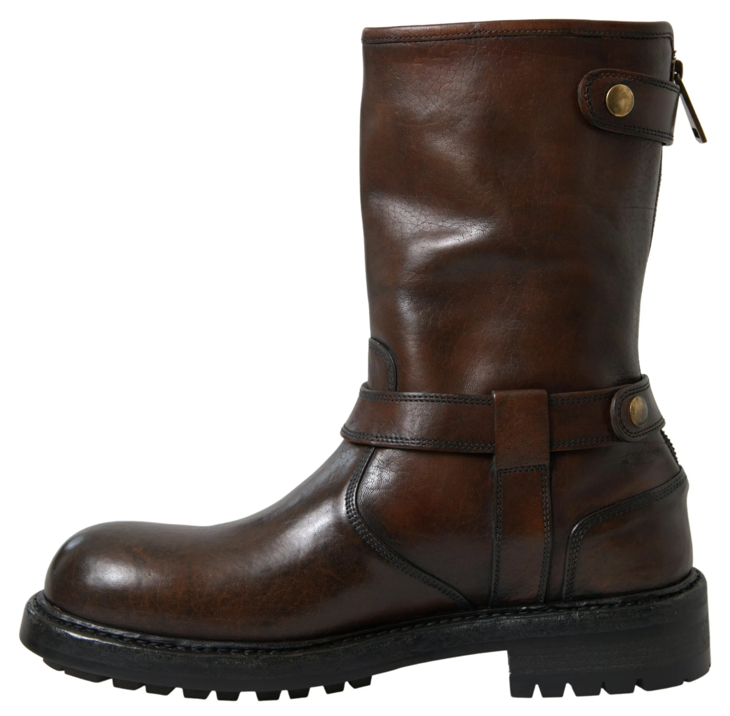 Dolce & Gabbana Men's Elegant Brown Leather Mid-Calf Biker Boots