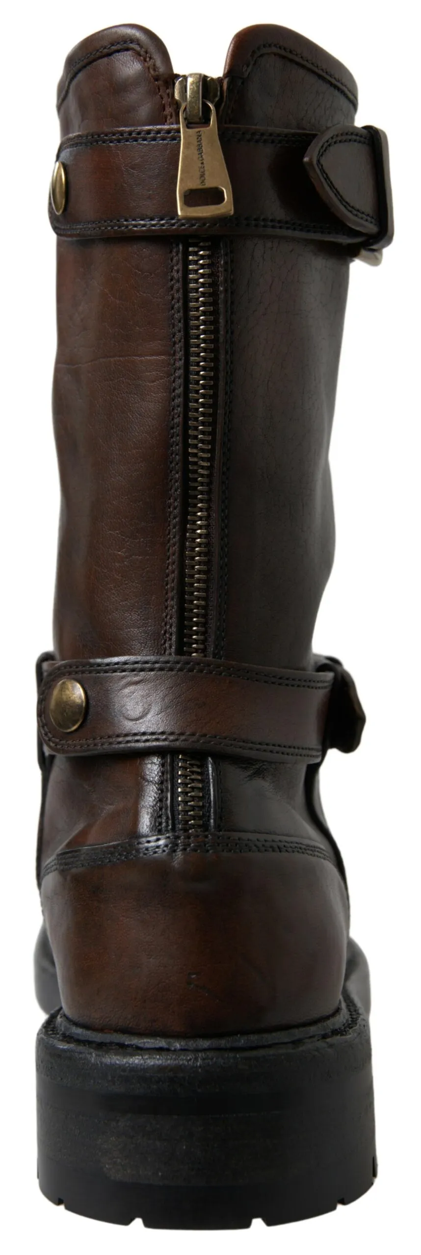 Dolce & Gabbana Men's Elegant Brown Leather Mid-Calf Biker Boots