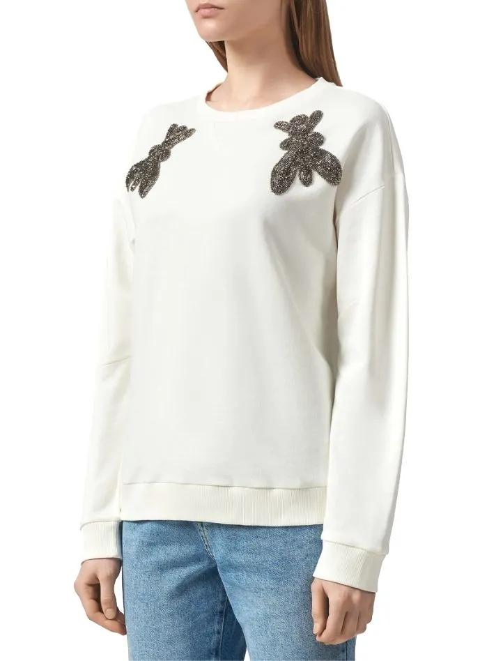 Patrizia Pepe Women's Elegant Rhinestone Cotton Sweatshirt