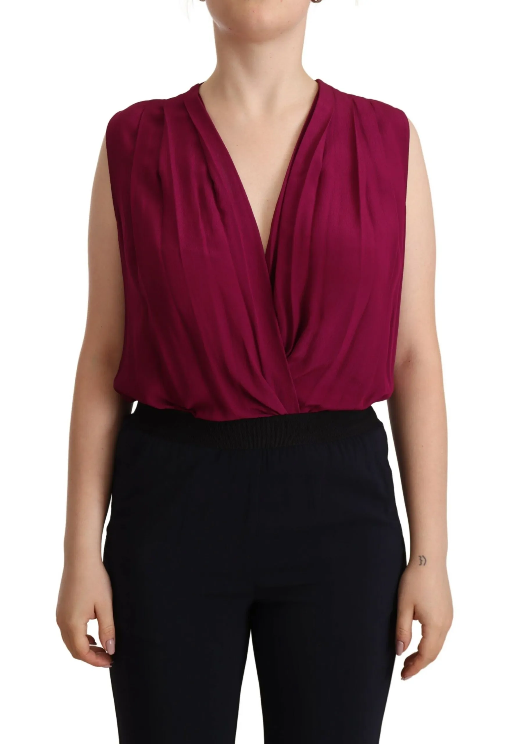 PINKO Women's Elegant Plum V-Neck Sleeveless Bodysuit