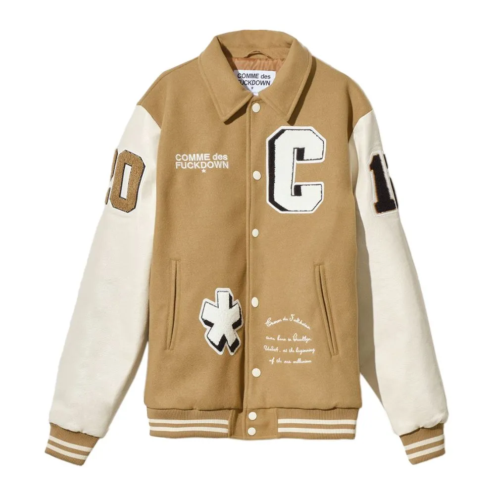 Comme Des Fuckdown Men's Urban Chic College Bomber Jacket with Eco-Leather Sleeves