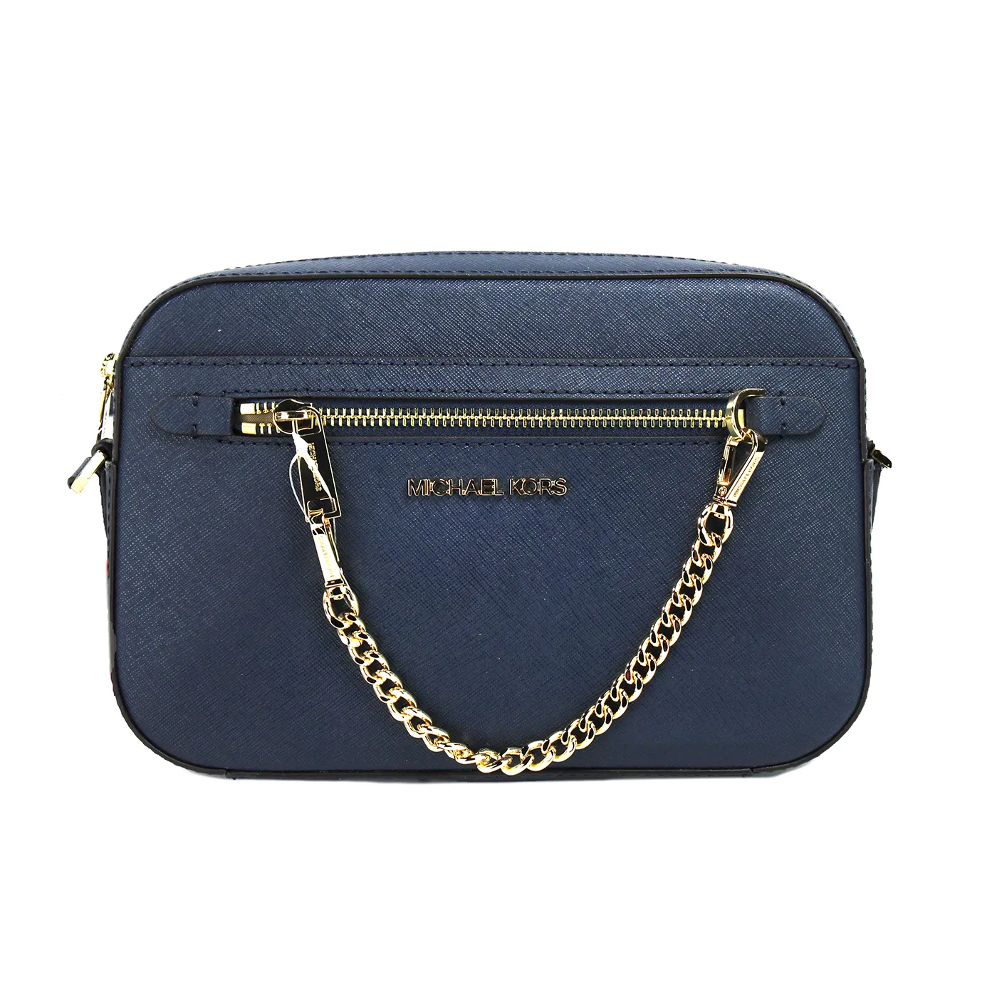 Michael Kors Women's Jet Set Large East West Navy Leather Zip Chain Crossbody Bag Purse