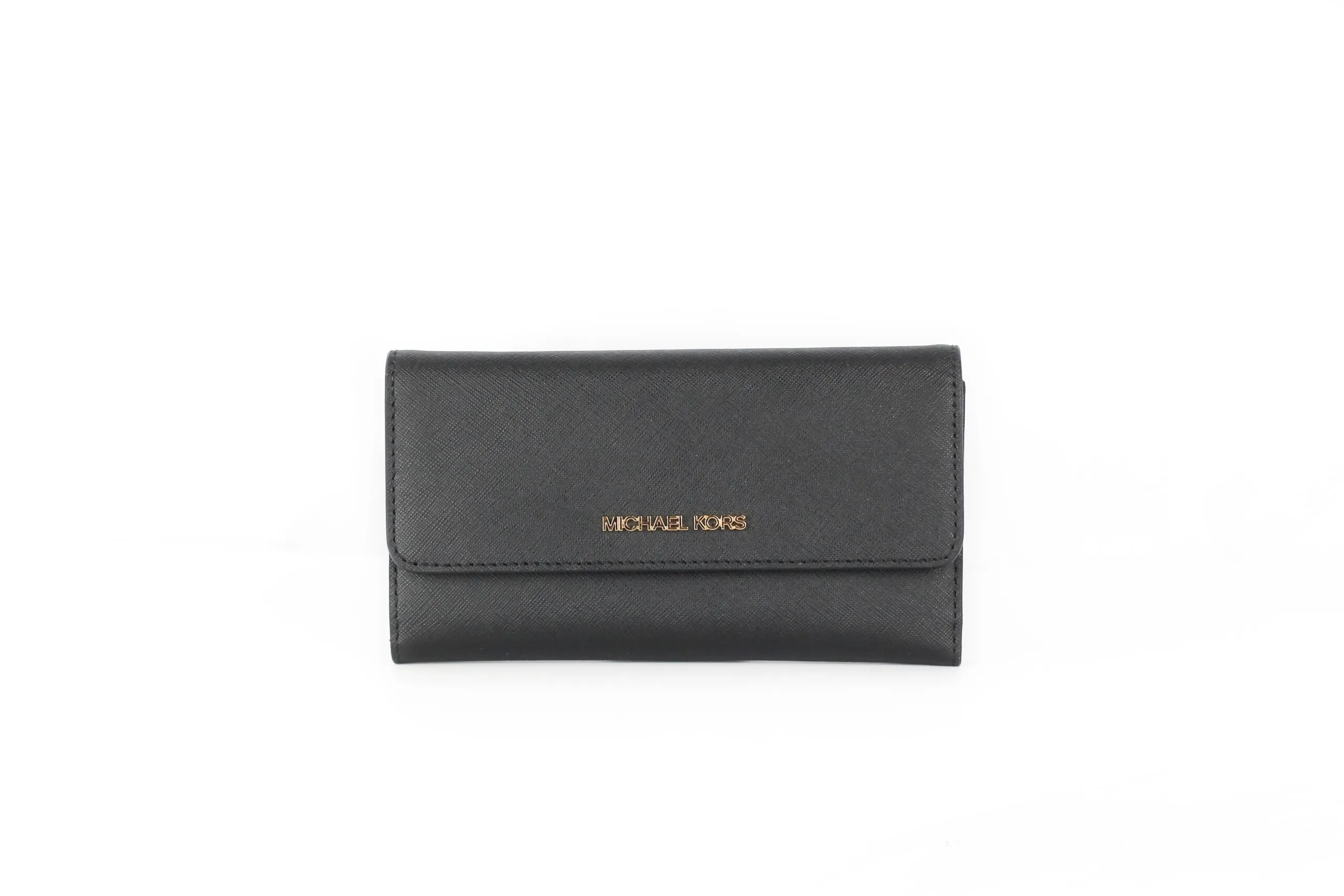 Michael Kors Women's Michael Kors Jet Set Travel Leather Large Trifold Wallet Clutch Black