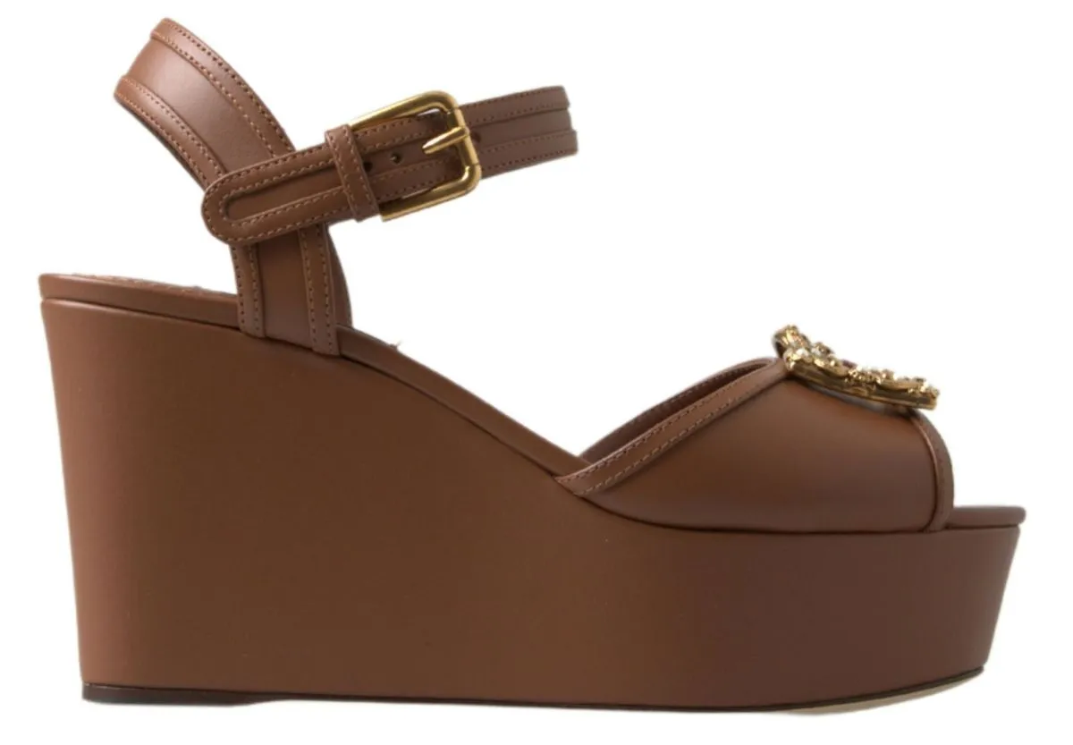Dolce & Gabbana Women's Chic Brown Leather Ankle Strap Wedges