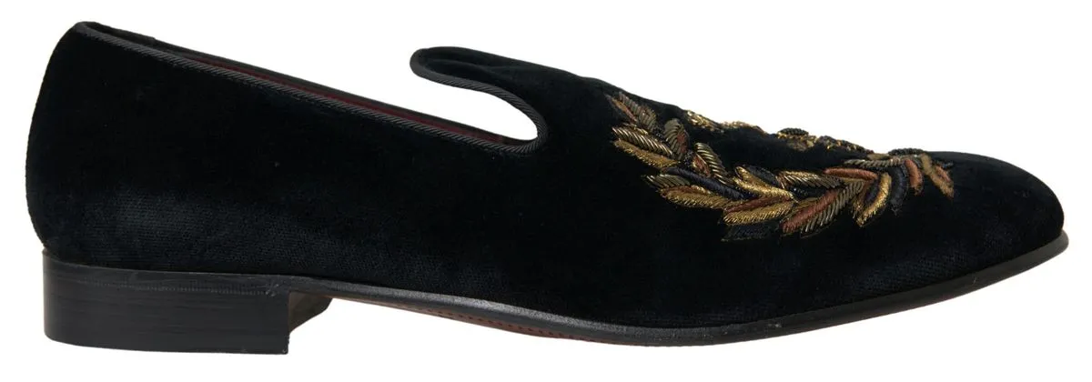 Dolce & Gabbana Men's Elegant Black Velvet Gold-Accent Loafers