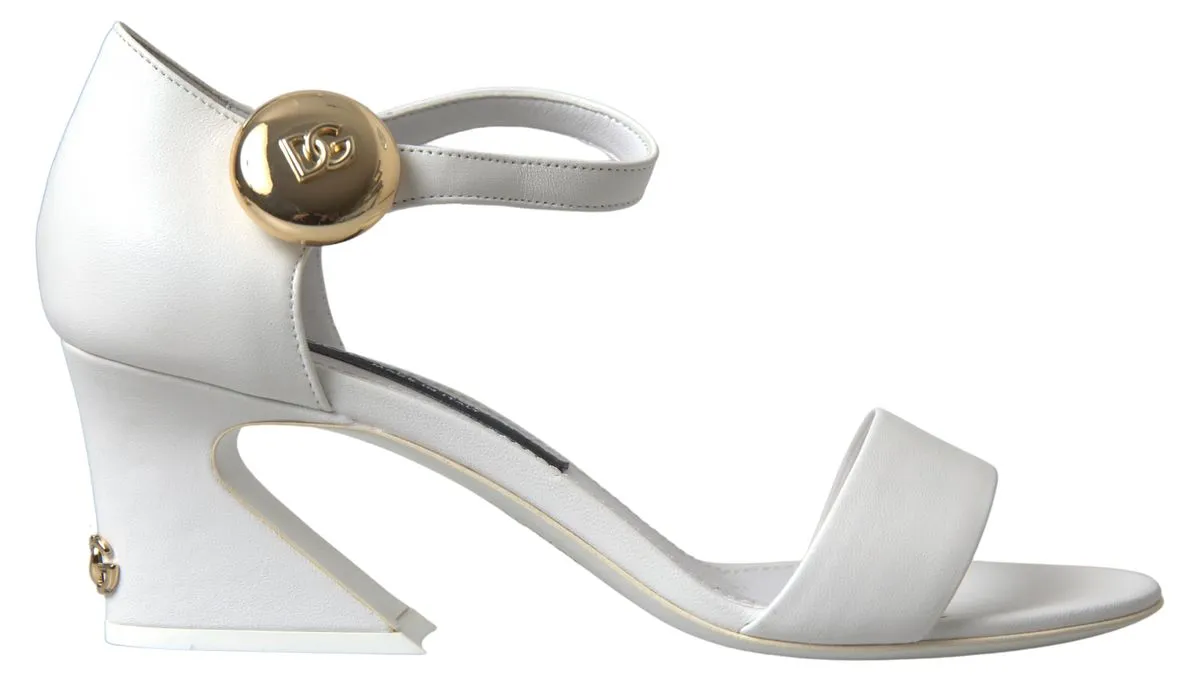 Dolce & Gabbana Women's Elegant White Nappa Leather Cuban Heel Sandals