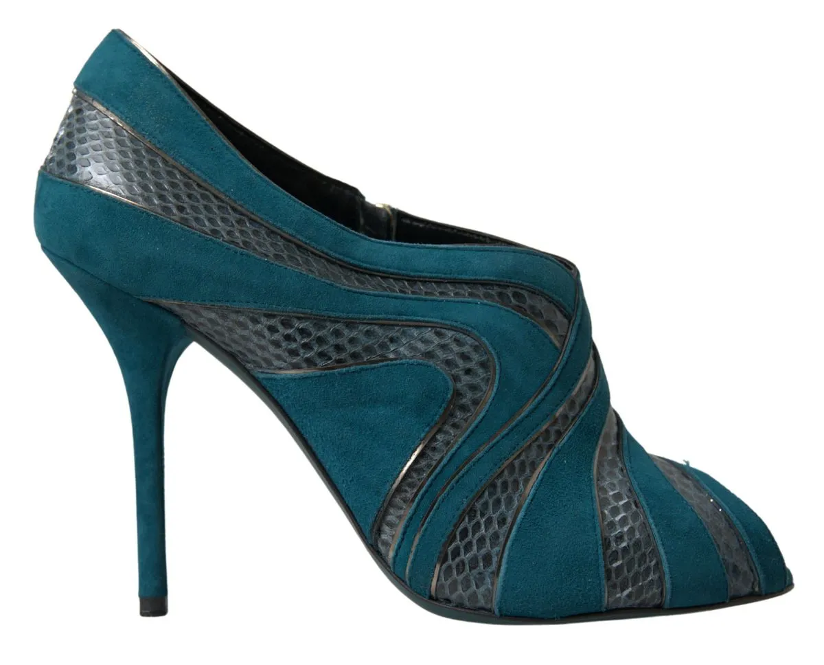 Dolce & Gabbana Women's Chic Blue Peep Toe Stiletto Ankle Booties