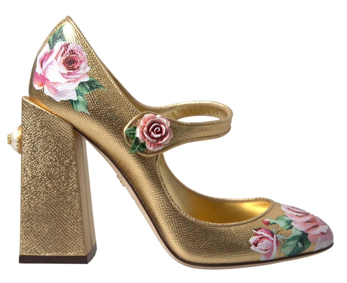 Dolce & Gabbana Women's Elegant Gold Floral Cuban Heel Pumps
