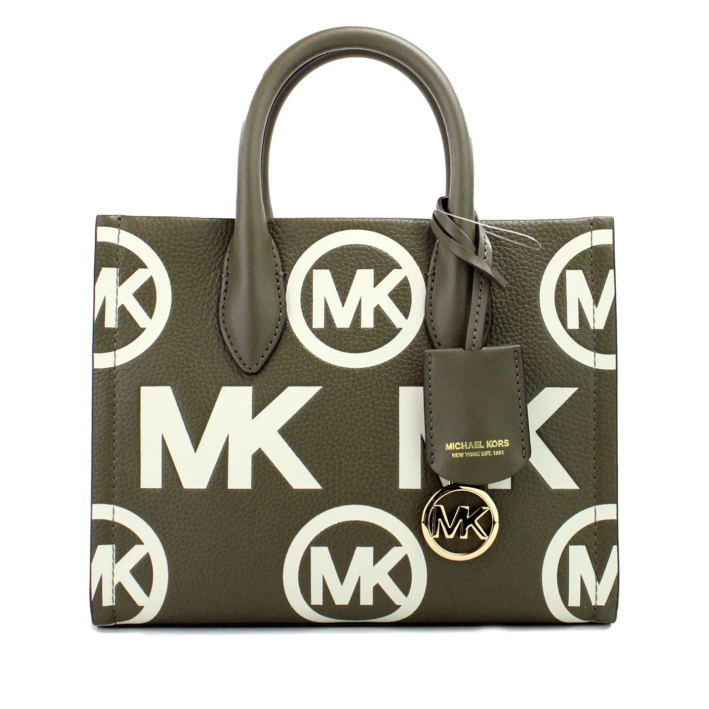 Michael Kors Women's Mirella Small Olive Embossed Leather Shopper Crossbody Tote Bag
