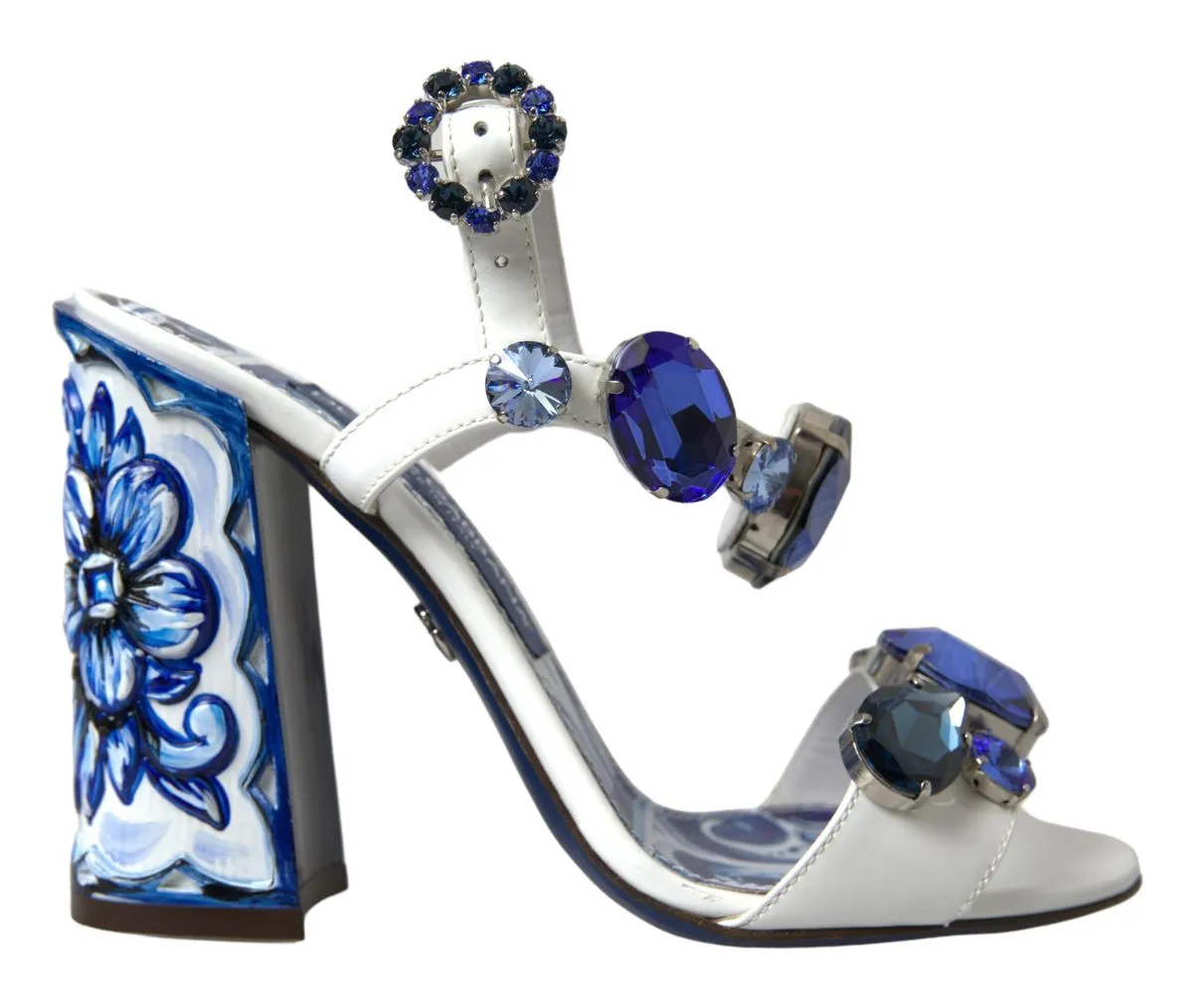 Dolce & Gabbana Women's Elegant White & Blue Gemstone Embellished Sandals