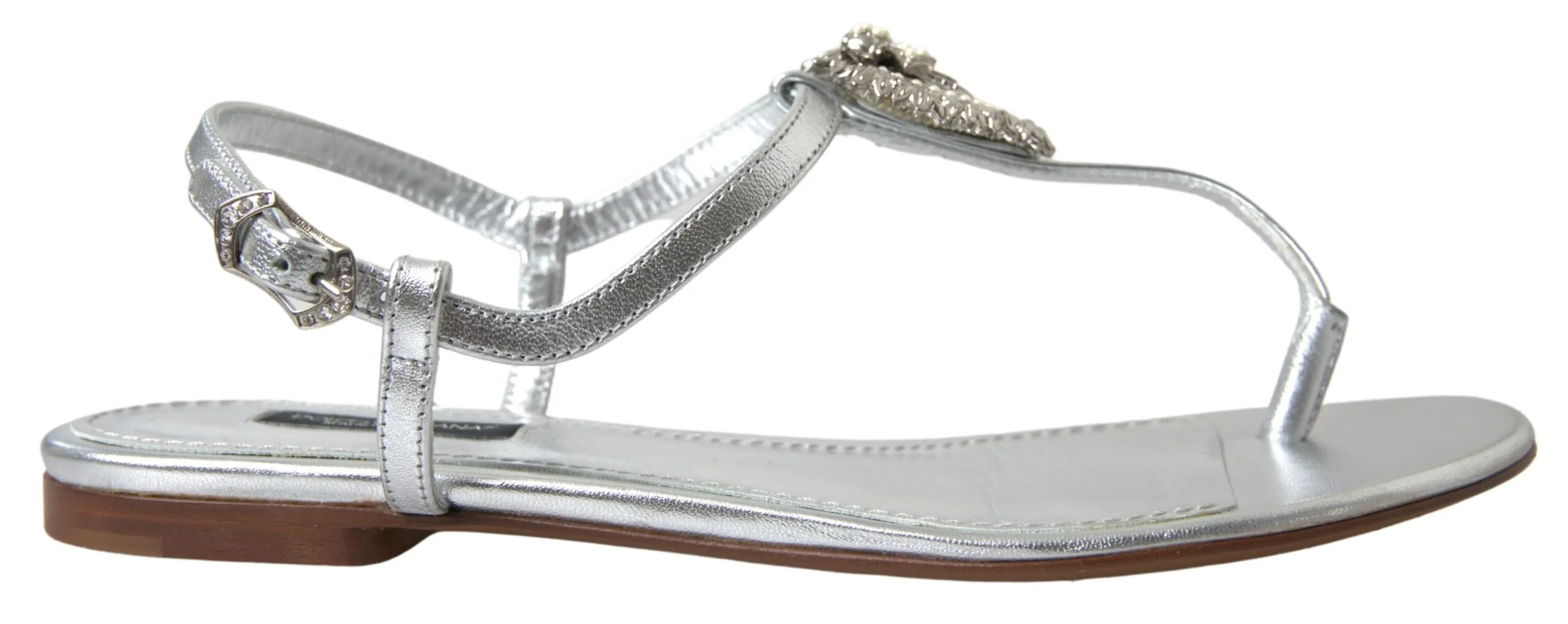 Dolce & Gabbana Women's Elegant Silver Flat Sandals with Heart Detail