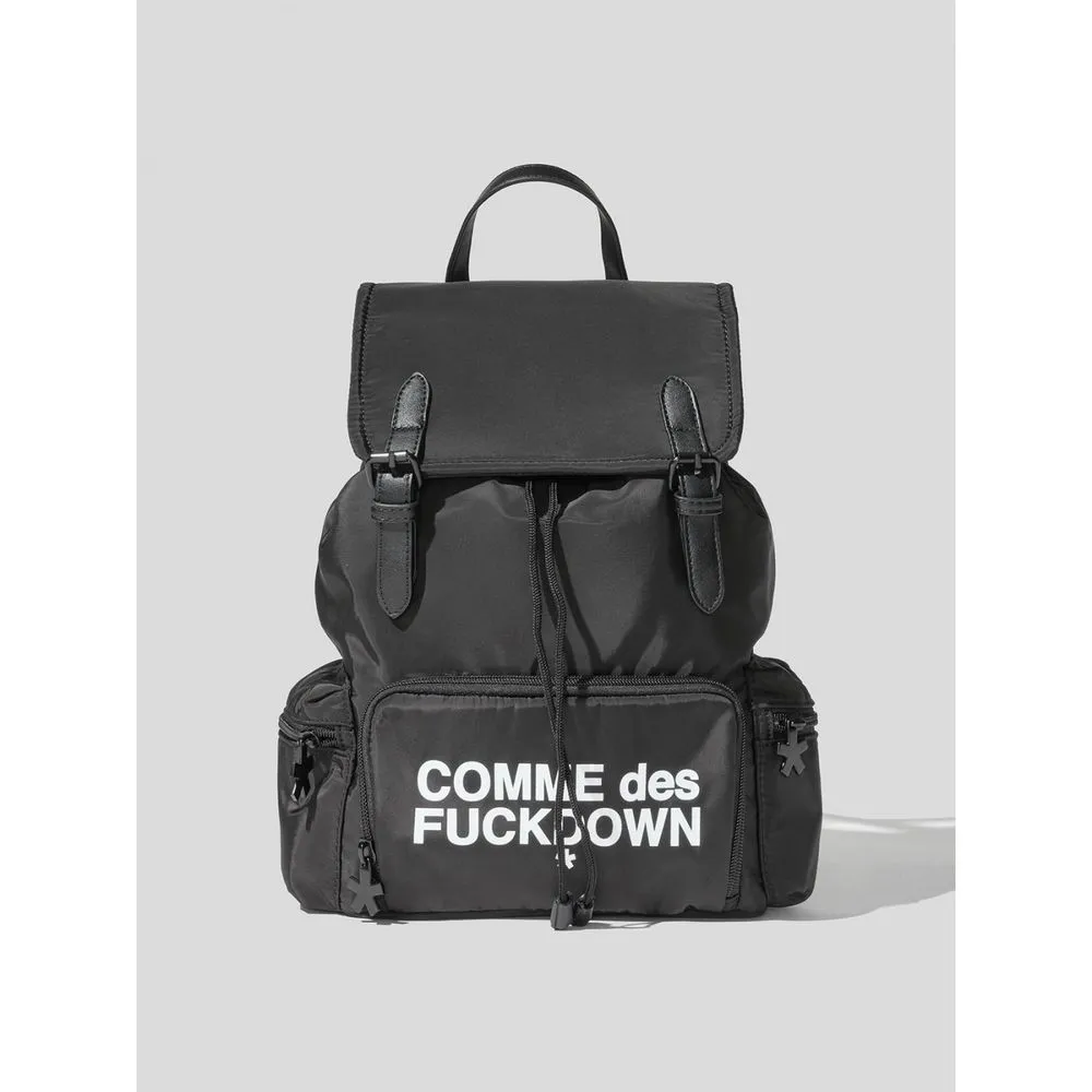 Comme Des Fuckdown Men's Sleek Black Nylon Backpack with Logo Detail