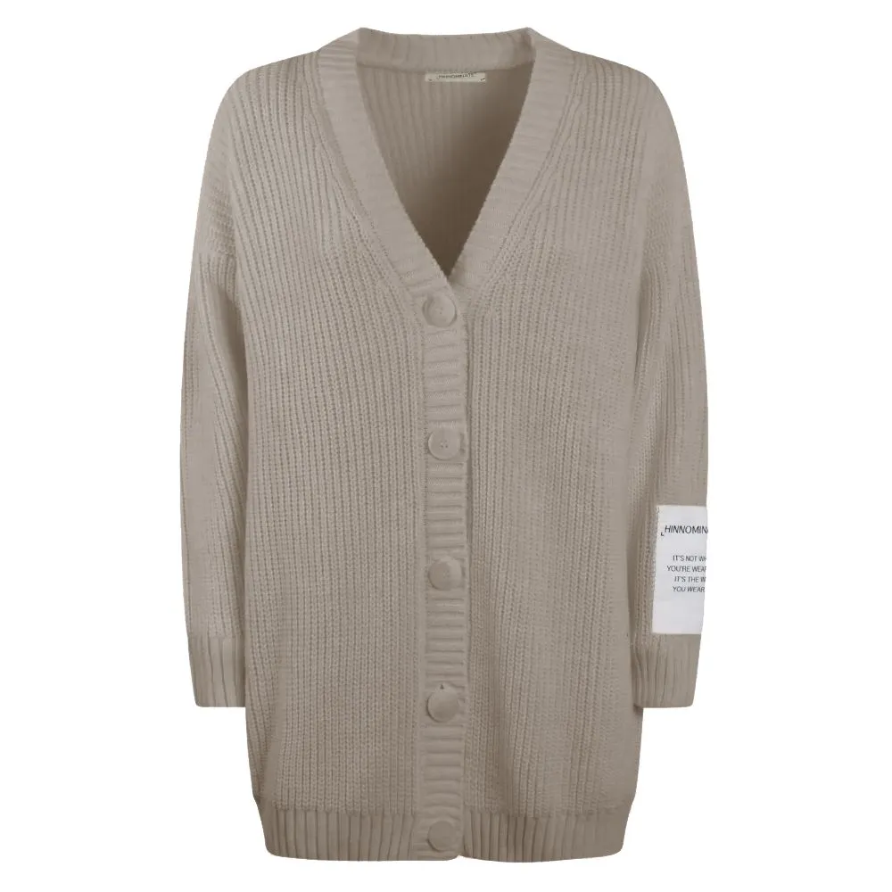 Hinnominate Women's Oversized V-Neck Pearl Knit Cardigan - Beige