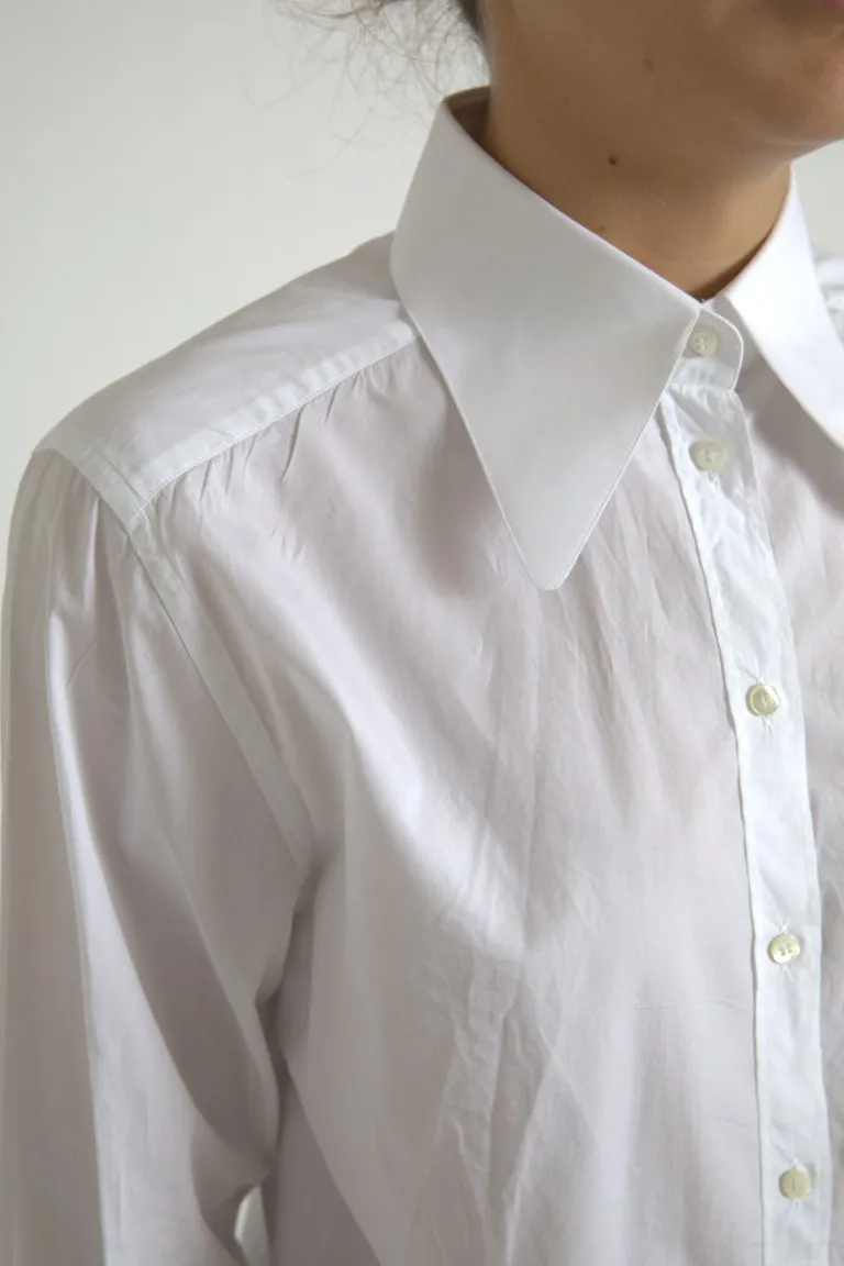 Dolce & Gabbana Women's Elegant White Cotton Collared Top