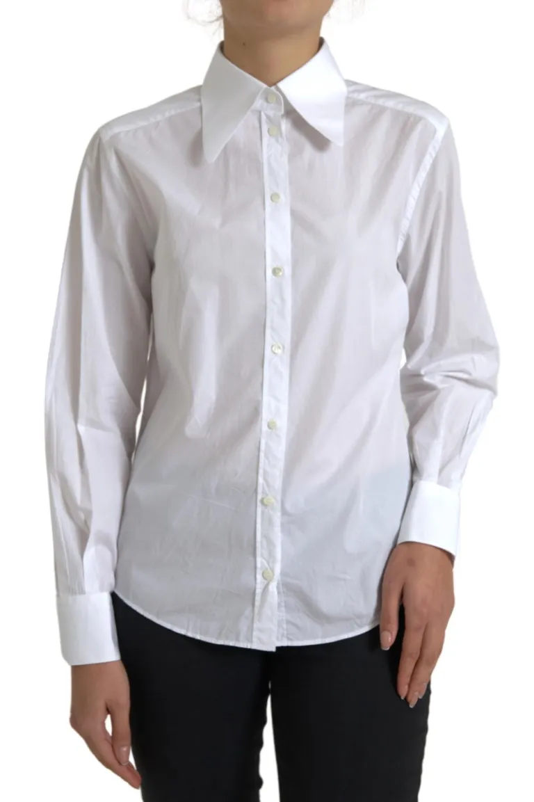 Dolce & Gabbana Women's Elegant White Cotton Collared Top