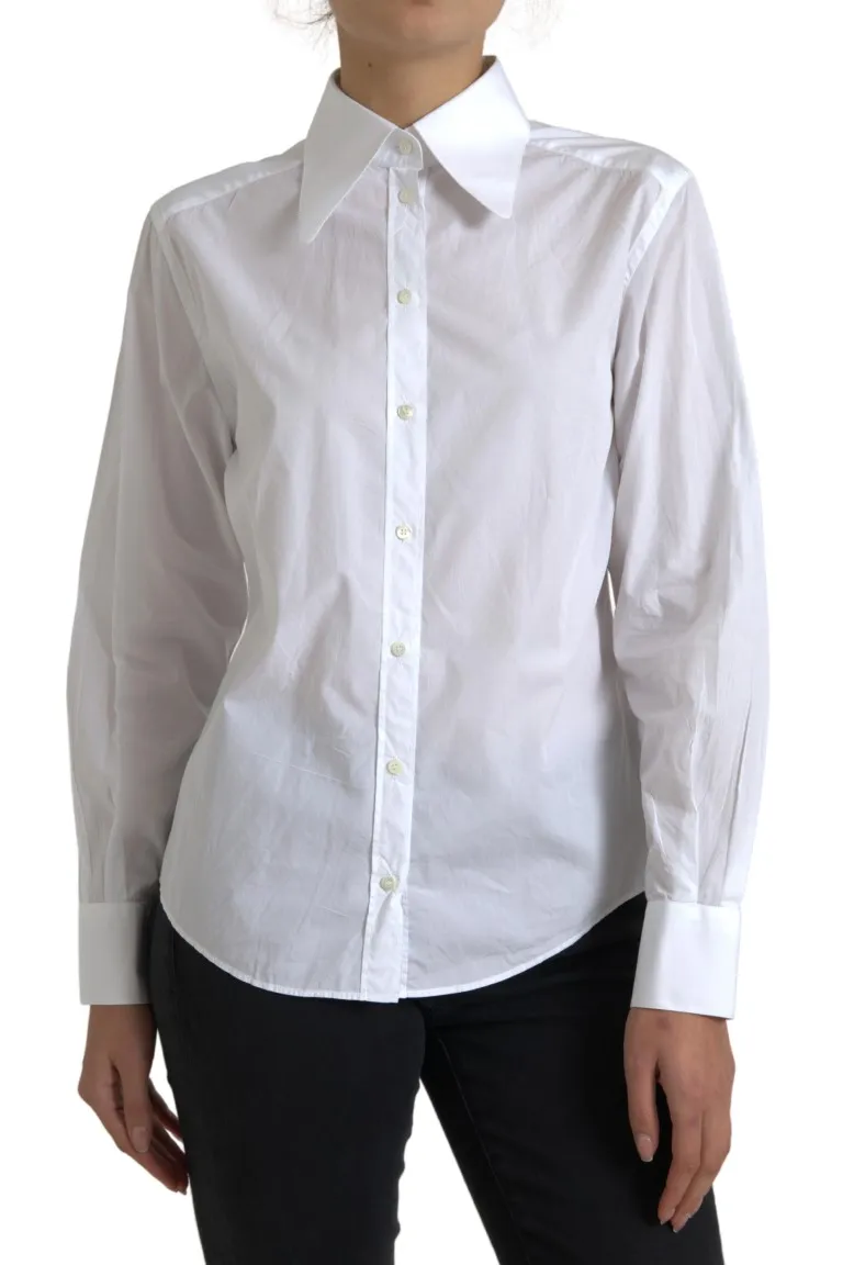 Dolce & Gabbana Women's Elegant White Cotton Collared Top