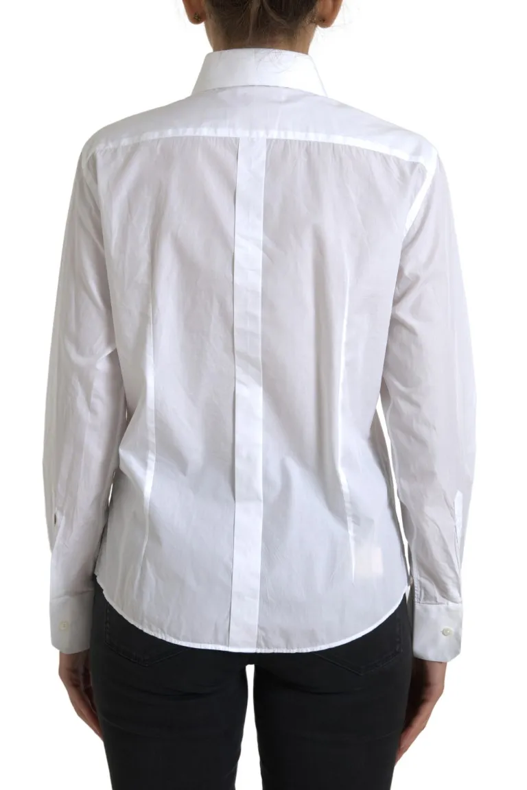 Dolce & Gabbana Women's Elegant White Cotton Collared Top