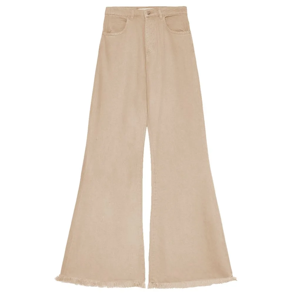 Hinnominate Women's Beige Flared Jeans with Raw Cut Hem