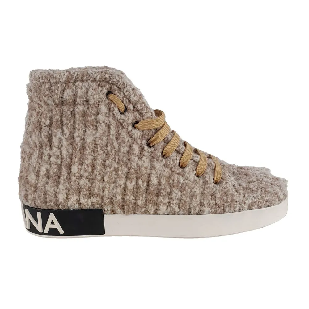 Dolce & Gabbana Men's Beige Wool Blend High-Top Sneakers