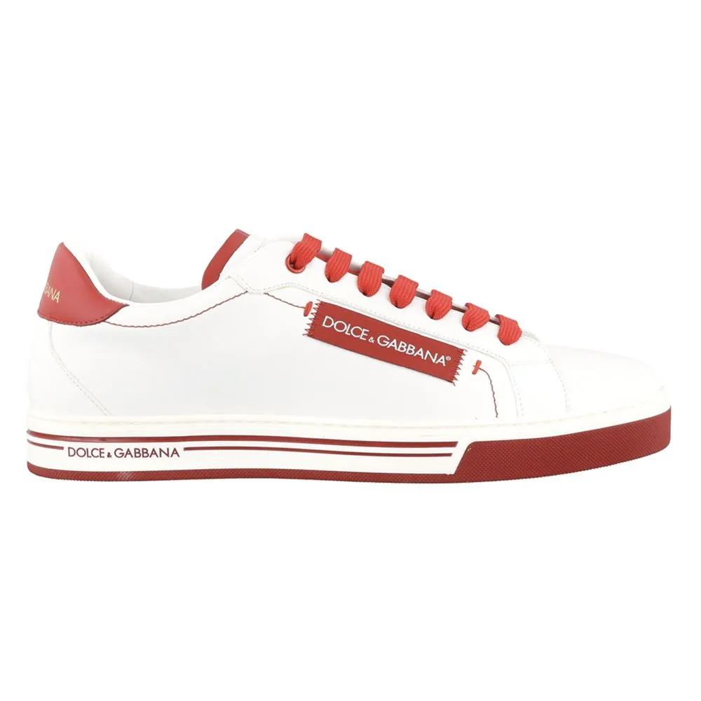 Dolce & Gabbana Women's Chic White Calfskin Leather Sneakers with Red Accents