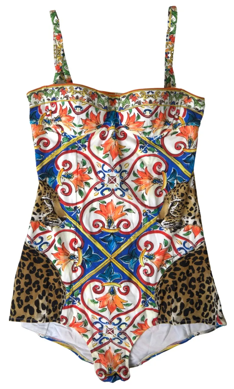 Dolce & Gabbana Women's Multicolor Caretto Print One Piece Swimsuit