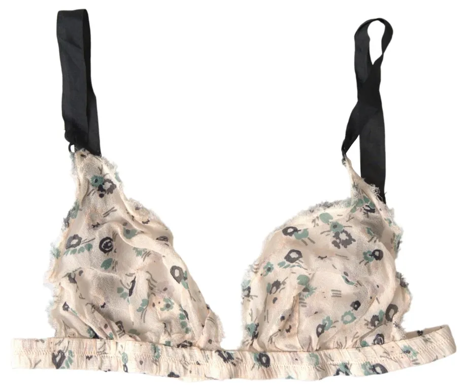 Costume National Women's Elegant Floral Print Beige Bra